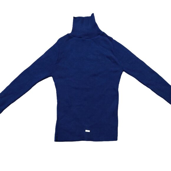 Vintage 1940s-1950s Navy Long Sleeve Ribbed Knit Turtleneck Sweater XS - Picture 3 of 8